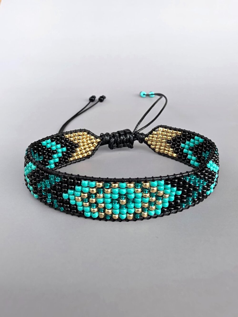 Handmade Turquoise Loom Woven Seed Bead Cuff Bracelet Southwestern Beaded